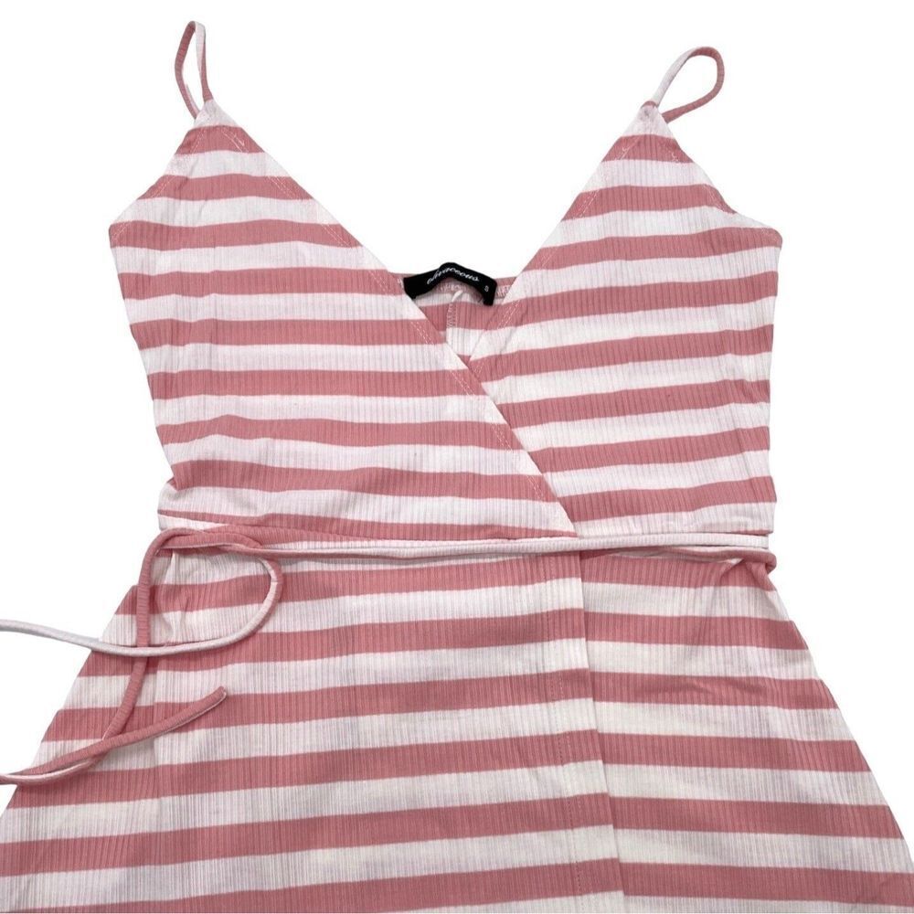 Olivaceous Wrap Midi Dress Pink and White Ribbed Summer Dress Tie Waist Womens S - Picture 5 of 8